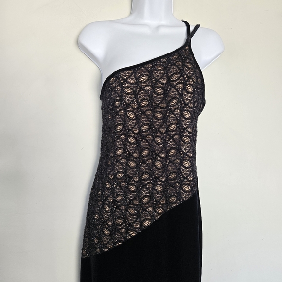 Vtg 90s Black Velvet Asymmetrical Maxi Dress Womens M Formal Whimsigoth Cocktail - Picture 3 of 10